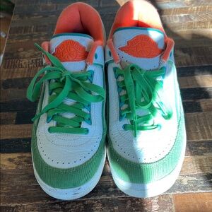 Air Jordan 2 retro “Titan” Sneakers in Green, White, and Orange